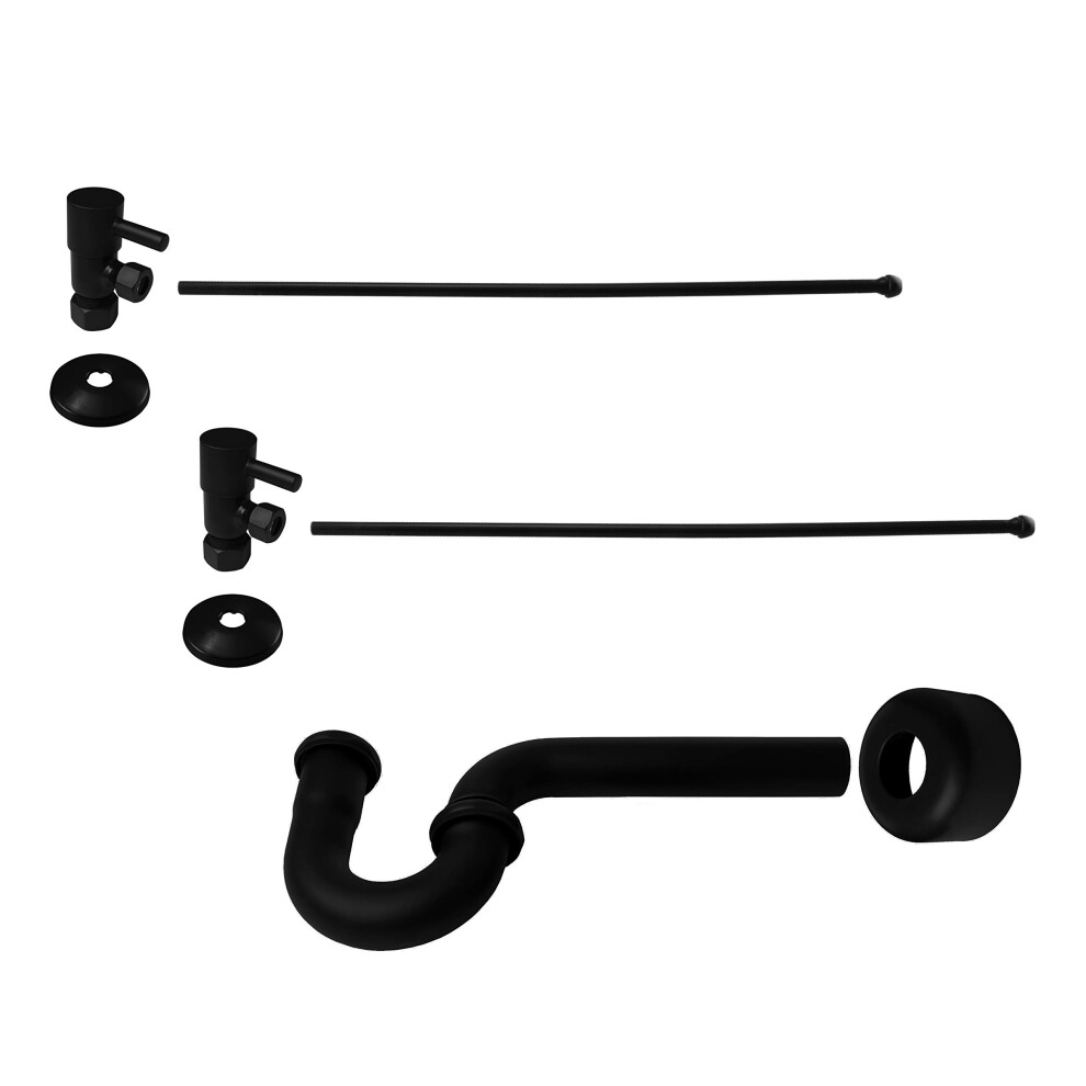 Westbrass D1838qrl-62 Freestanding Pedestal Sink Faucet Supply Line Risers With P-Trap Flanges And 1/4-Turn Lever Handles Matte Black 747028338776