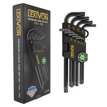 LEXIVON Torx-sleutelset, 9-delige premium stersleutels, L-vormig, lang armontwerp, maten T10 tot T50, industrieel S2-gelegeerd staal (LX-130T)