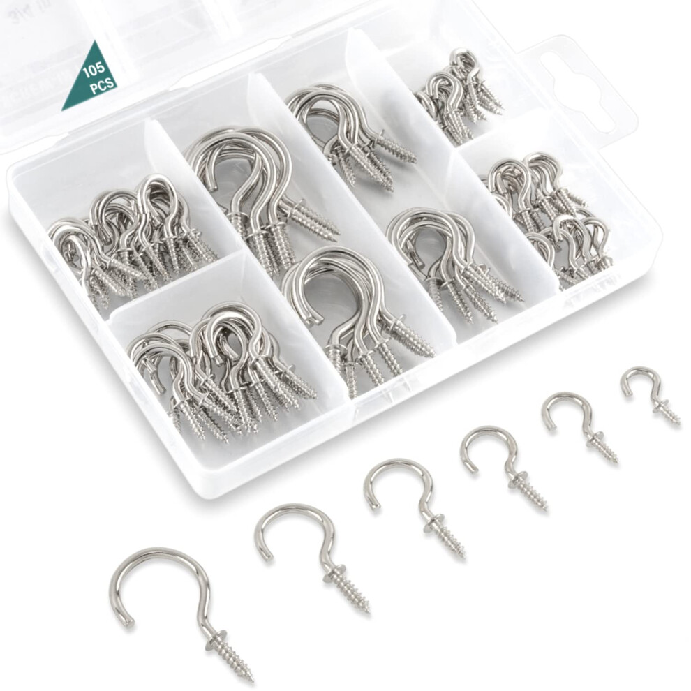 Eienhoshi - 105 Ganchos De Rosca, 6 Tama Os, Plateados, Para Colgar Vasos De Metal (1/2"", 5/8"", 3/4"", 7/8"", 1"", 1-1/4"")-image