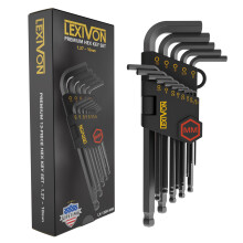 LEXIVON inbussleutelset, 13-delig, premium metrische inbussleutels, L-vormig, lange arm, kogelkop, industrieel S2-gelegeerd staal (LX-130H-MM)