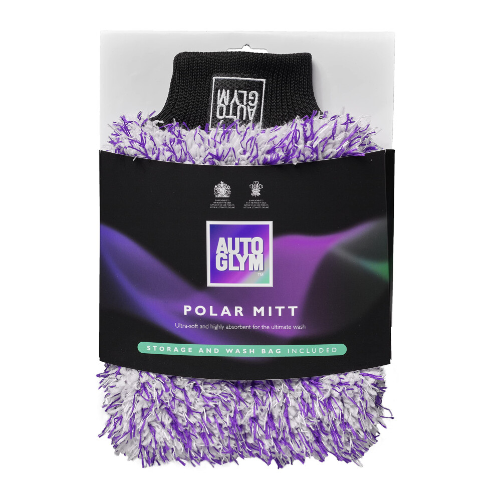 Autoglym Polar Car Wash Mitt with Storage and Washbag Included  Premium Fine Microfibre Strands  Scratch-Free Results  Purple  White & Black
