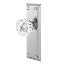newliplace 2 Pack Vintage Single Sided Crystal Dummy Door Knobs Interior Long Plate Antique Glass Dummy Door Knobs in Brushed Nickel Finish