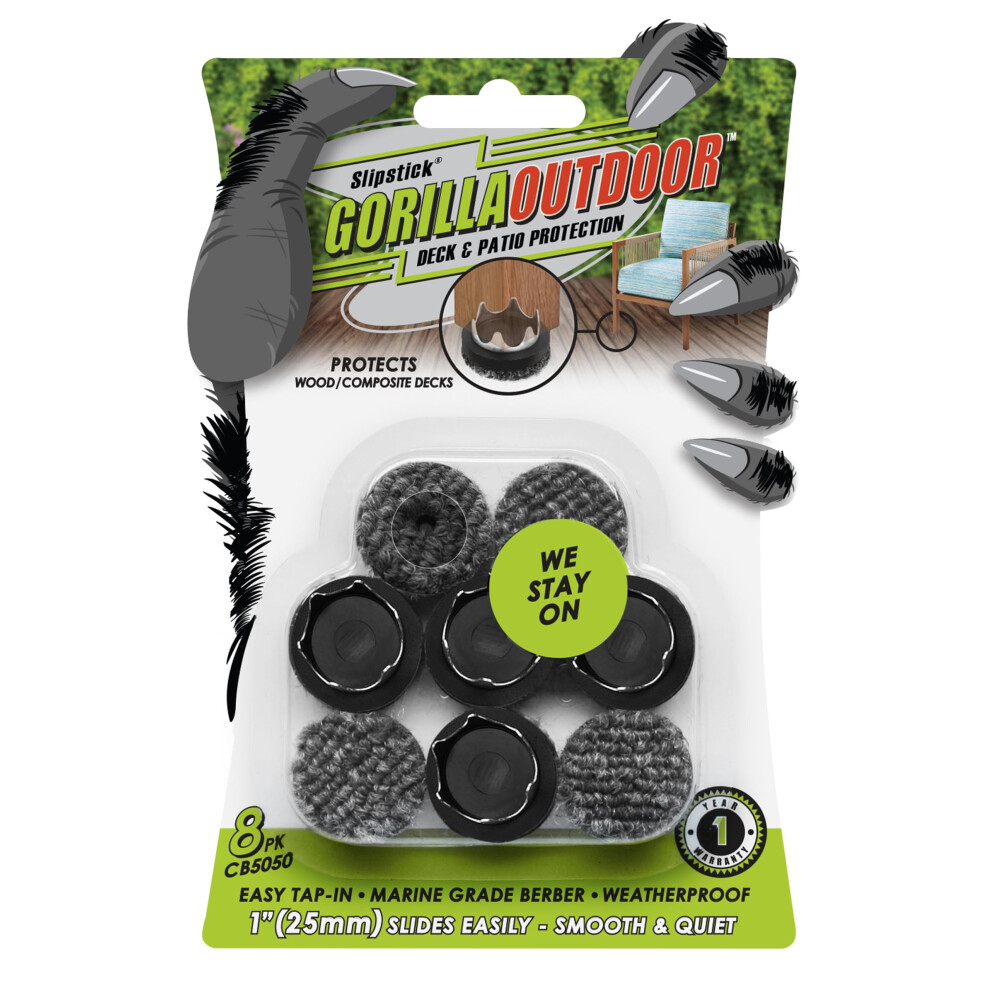 Gorilla Outdoor 1 inch Furniture Feet Floor Protectors/Weatherproof Berber Glides (Set of 8) Hammer On Furniture Pads for Outdoor & Indoor Use-image-OPC-PGHSBQ2-NEW