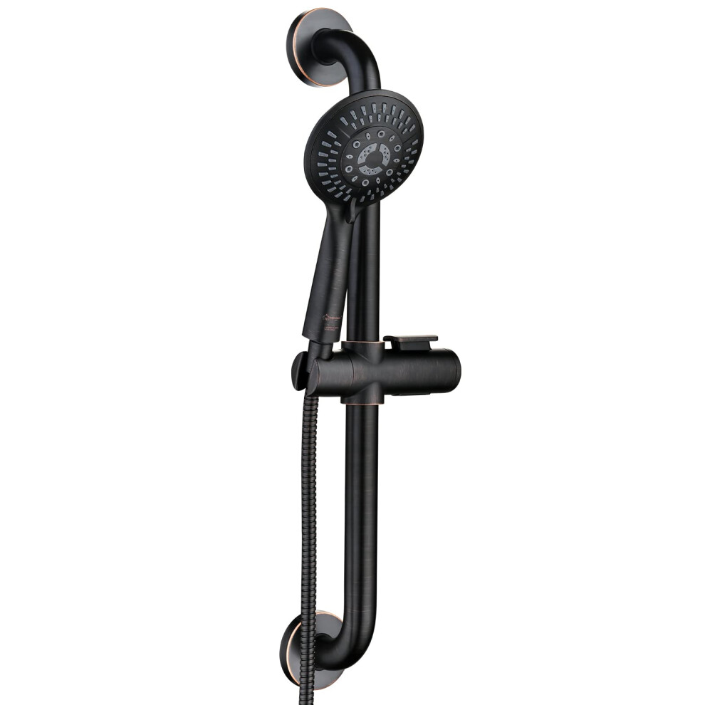 BRIGHT SHOWERS Stainless Steel Slide Bar Grab Rail Set Ada Compliant Includes 5-Setting Handheld Shower Head and 69-Inch Hose  Oil Rubbed Bronze