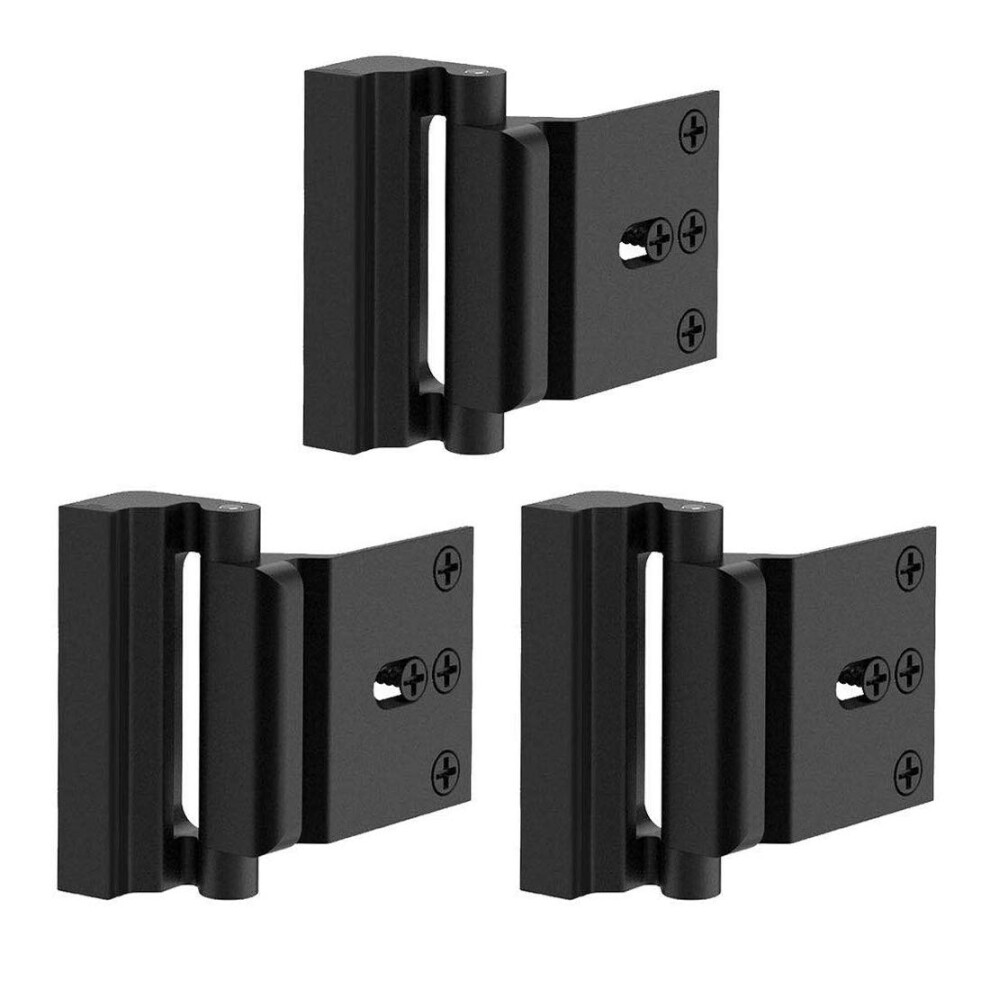 Toyful 3 Pack Door Reinforcement Locks With 12 Screws Home Security Door Lock Stop For Toddler Childproof Door Lock Night Lock Withstand 800 Lbs Black