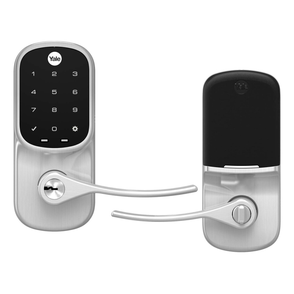 Yale Assure Lever Entry Door Lock with Wi-Fi Connected Touchscreen  Satin Nickel Smart Keypad Door Lock with Handle and Back-Up Key  YRL226-WF1-619