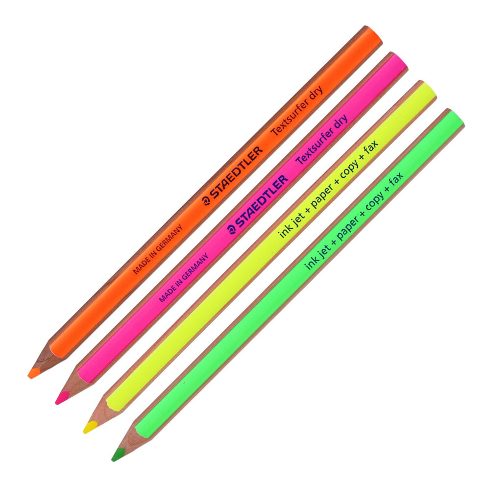Staedtler Textsurfer Dry Highlighter Pencil 128 64 Drawing for Writing Sketching Inkjet Paper Copy fax(Pack of 4) (Color Mix-4 Pencils) by Staedtler