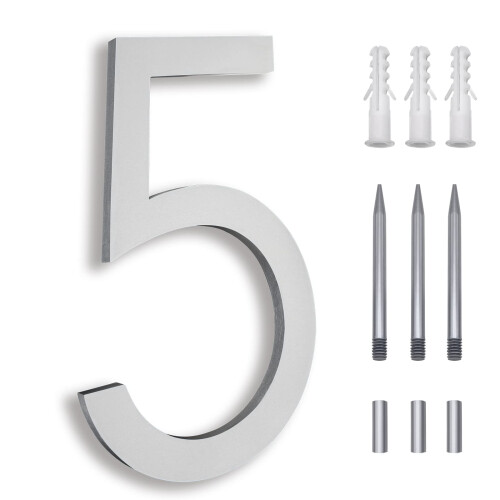 8 Inch Floating House Numbers Address Numbers for Outside Metal Silver ...