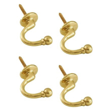 SISI UK 4 Pack Curtain Tie back Hooks U Ball End Curtain Holdbacks Heavy Duty Curtain Tie Band Rope Hook Door Wall Clothes Coat Hangers Hooks (Brass)