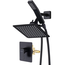 Set completo di rubinetto doccia interamente in metallo, sistema a doppio soffione quadrato con deviatore a lancetta, valvola di bilanciamento de