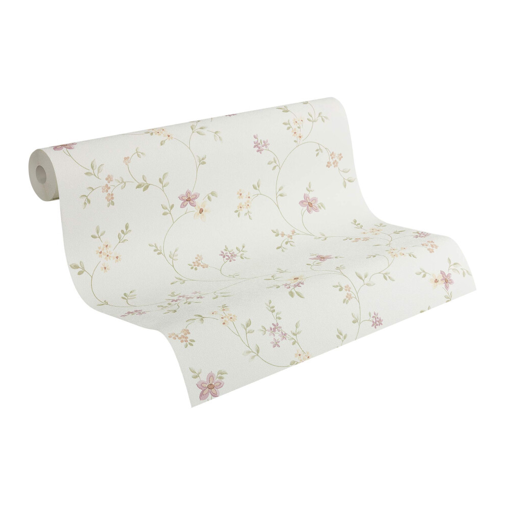 AS crAation Non-Woven Wallpaper Fleuri Pastel Wallpaper with Flowers cottage Style 1005 m x 53 cm Multicolored green White Made in germany 937701 9377
