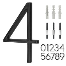 6"""" RVS Drijvend Huisnummer 4 Metalen Moderne Huisnummers Brievenbus Decornummer met Nagelset Gecoat Zwart 911 Zichtbaarheidssignalering (Groot 4)