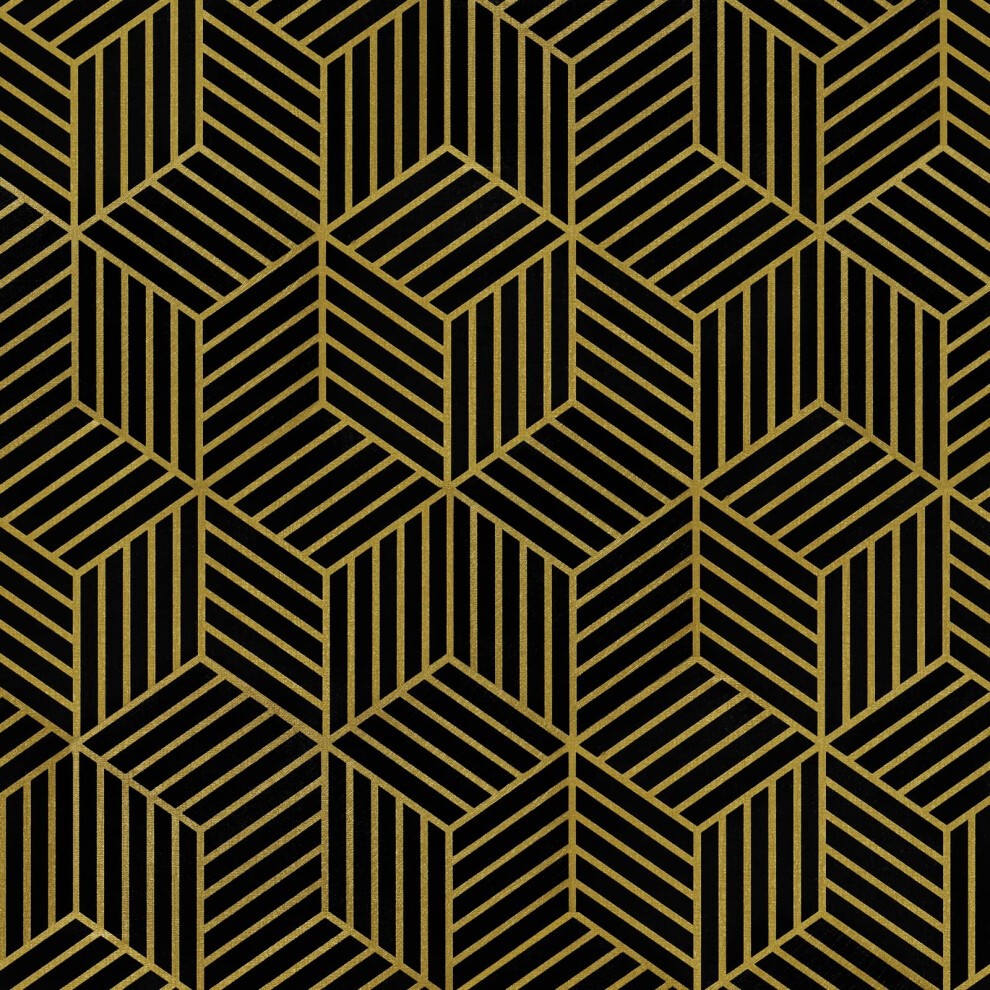 Wenmer 17.7 X 118 Geometric Hexagon Peel And Stick Wallpaper - Black And Gold Removable Geometric Contact Paper For Drawer Shelf Cabinet Countertop 9331526085235