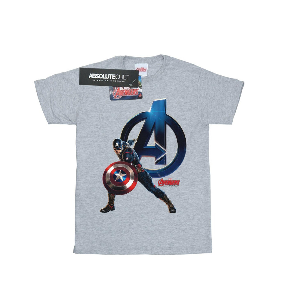 (12-13 Years, Sports Grey) Marvel Boys Captain America Pose T-Shirt