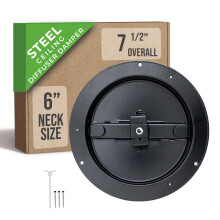 Fits 6 Inch Neck Air Duct | Steel Butterfly Damper by Handua | for Round Ceiling Air Supply Diffuser with Plastic Key-Handle | Black | Outer Dimension