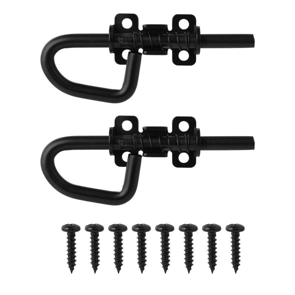 SANKINS Verrou à ressort à boucle pour abris de jardin, portails, portes de grange, fenêtres en bois, poulaillers, noir – 1 paire, 8 vis incluses