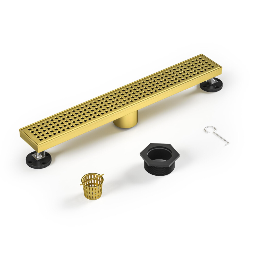 Bernkot Linearer Duschablauf, 45,7 Cm, Bodenablauf Aus Edelstahl 304 Mit Gitter-Ablaufabdeckung Und Haarsieb, Rechteckiger Duschablauf Mit Cupc-Zertif-image