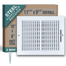 Past 10x8 Luchtkanaalopening 2-Weg Stalen Ventilatie Rooster door Handua | Ventilatie Grille voor Muur en Plafond | Wit | Buitenafmetingen: 11.