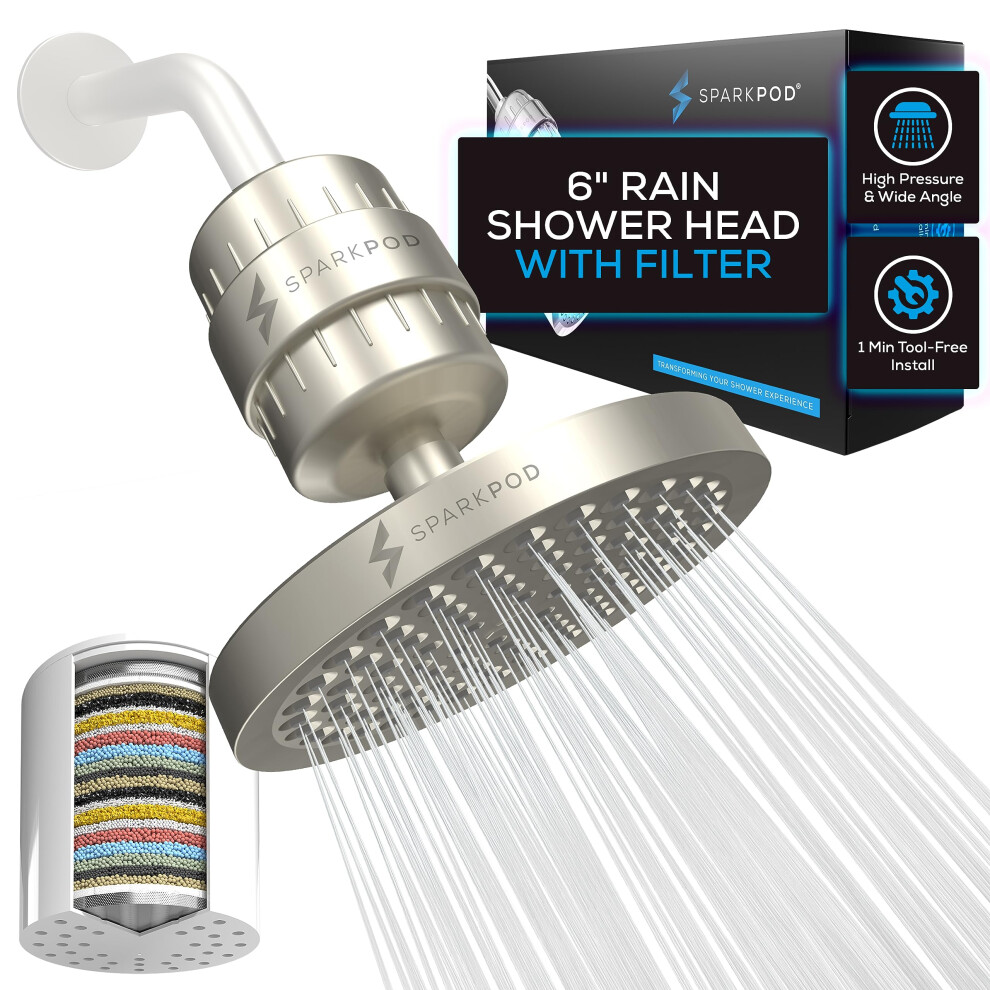 Sparkpod Luxury Filtered Shower Head Set 23 Stage Shower Filter - Reduces Chlorine And Heavy Metals - High Pressure Showerhead Filter (6 Round Brushe