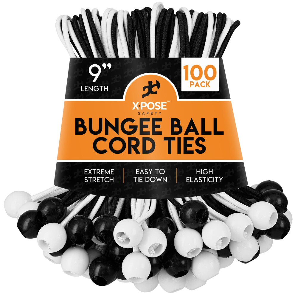 Xpose Safety Bungee Ball Cords, 9 Zoll, 100Er-Pack, Strapazierf Hig, Verschiedene Farben, Schwarz Und Wei , Stretchseil Mit Ballbindern F R Vord-image