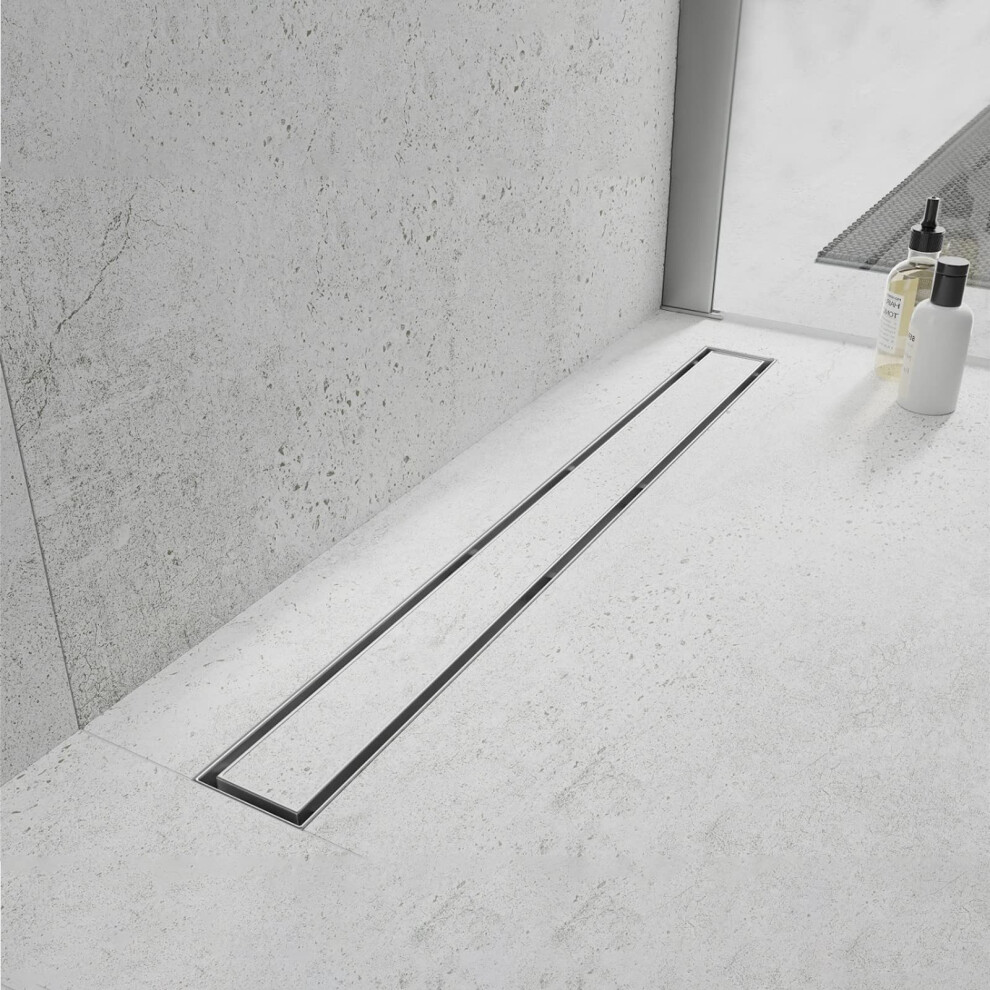 Elefloom 28-Inch Linear Shower Drain with 2-in-1 Tile Insert Cover - Brushed AISI 304 Stainless Steel, Hair Catcher, Adjustable Feet - TTTT-333