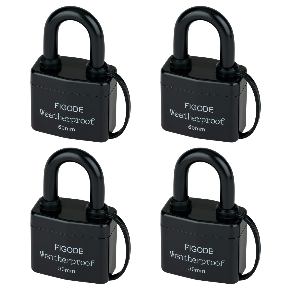 FIGODE Outdoor Waterproof Padlocks  Covered Heavy Duty Laminated Steel Locks  Lock Set with Keys  2.2 in. Wide  4-Pack Keyed Alike Padlocks with Stand-image-OPC-PGHSF28-NEW