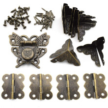 SDTC Tech Antique Jewelry Box Latch Buckle Hinges and Corner Protectors Assortment Kit Retro Bronze Butterfly-Shape Hasp for Cabinet/Suitcase/Toolbox