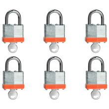 LQYN 6 Pack de Cadeados Chaveados Laminados (1-9/16", 40mm), Chaveados Iguais, Olho Laranja, Cadeado Normal