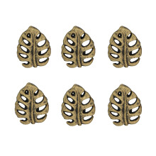 Zeckos Set of 6 Gold Finish Cast Iron Monstera Leaf Drawer Pulls: Decorative Cabinet Knobs - Tropical Elegance for Your Home - Simple Installation - 2