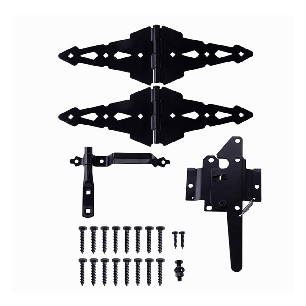 HOME MASTER HARDWARE Ensemble de quincaillerie pour portail en bois - Charnières décoratives robustes de 20 cm et kit de loquet à ressort avec vi