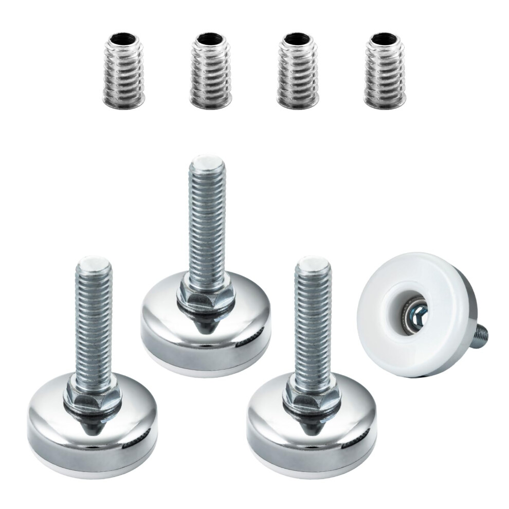 Powertec Threaded Leveling Feet 4Pk W/ 3/8-16 Threaded Inserts Heavy Duty Adjustable Furniture Feet W/Large Non-Marring Pads For Dresser/Chair/Cabine 843441100522