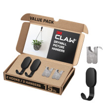 3M CLAW 15 Pfund. 2 schwarze Trockenbau-Haken und 2 zustzliche Bildaufhnger. Schwere Aufhngelsung fr Ruckscke, Jacken, Bilder und Raumdekoratio