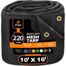 Xpose Safety Heavy Duty Mesh Tarp - 10x 16Multipurpose Black Protective Cover with Air Flow - Use for Tie Downs Shade Fences Canopies Dump Trucks