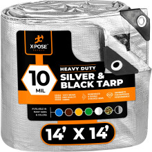 Strapazierfhige Polyplane  14' x 14'  10 Mil dicke, wasserdichte UV-blockierende Schutzhlle  wendbar in Silber und Schwarz  laminierte Beschich