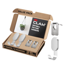 3M CLAW 25 Pfund. 2 Trockenbau-Haken in Silber und 2 zustzliche Bilderaufhnger. Schwere Aufhngelsung fr Ruckscke, Jacken, Bilder und Raumdekora