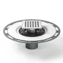 Dreno de Chuveiro Quadrado Bernkot, 4" Aço Inoxidável Escovado 304 com Chave Removível e Base de Flange de PVC