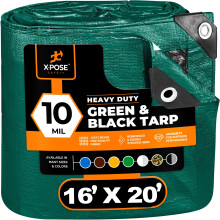 Strapazierfhige Polyplane, 16 Fu x 20 Fu, 10 Mil dick, wasserdichte UV-blockierende Schutzhlle  wendbar in Grn und Schwarz  laminierte Beschic