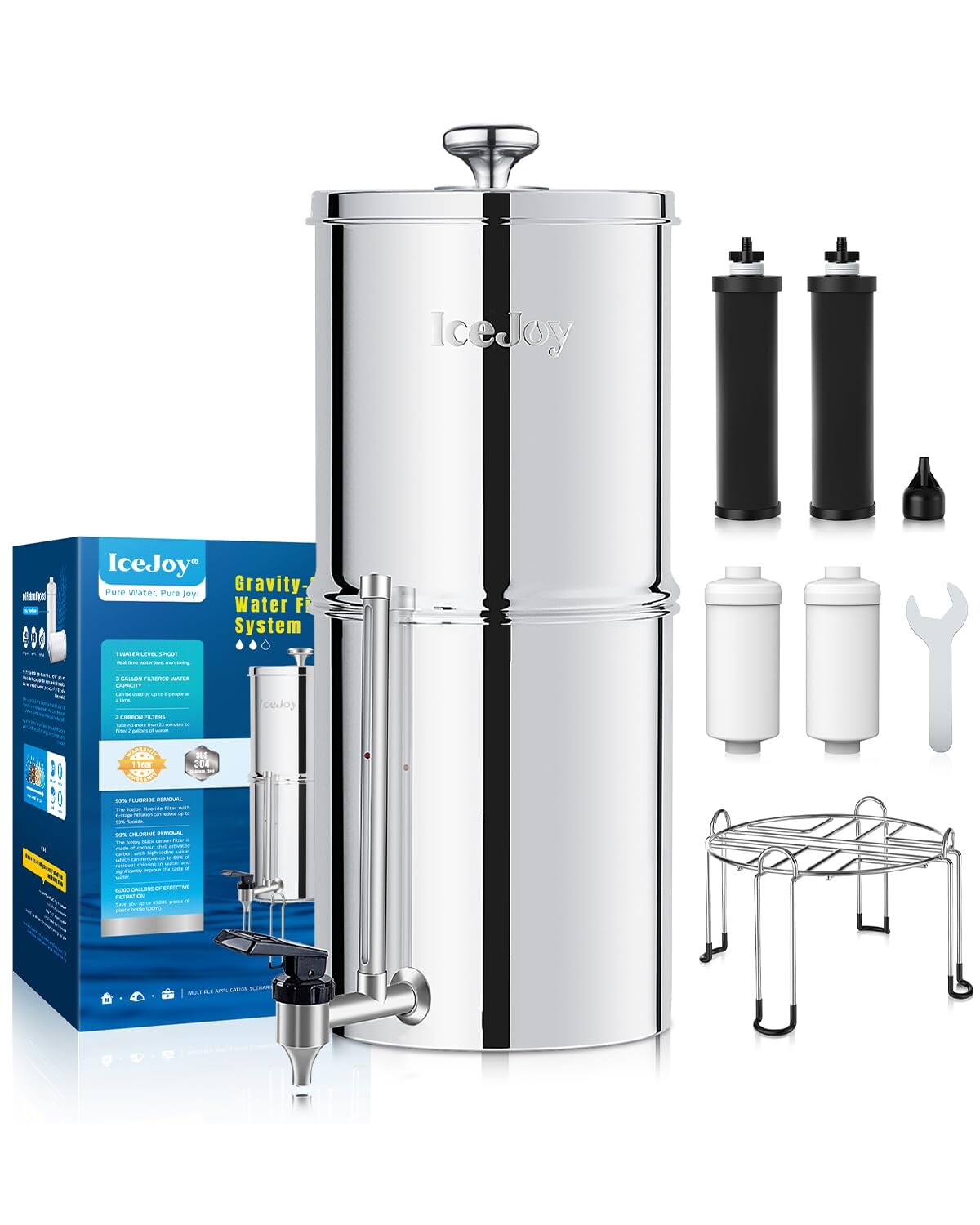 Système De Filtration D'eau Par Gravité AllSpares – 8,5 L, Acier Inoxydable 304, 2 Filtres Charbon + 2 Fluorure