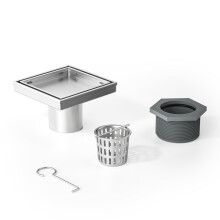 Bernkot Vierkante Doucheafvoer 4", Geborsteld Vloerafvoer met Tegelrooster & Haarfilter, 304 RVS 2-in-1