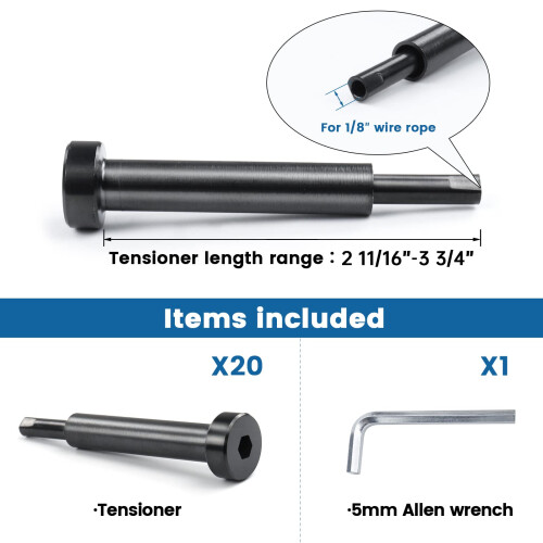 Muzata 20Pack Μαύρο Αόρατο Καλώδιο Ράγας 1/8" Swage Τεντωτήρας 1