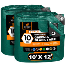 Heavy Duty Poly Tarp - 10' x 12' (2-pack) - 10 Mil tjock vattentt UV-blockerande skyddsverdrag - Vndbar grn och svart - Laminerad belggning