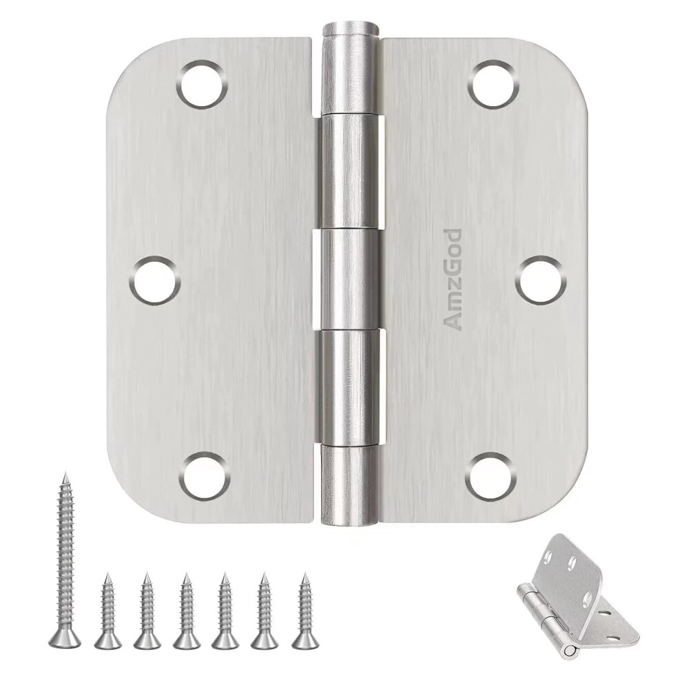 Amzgod Door Hinges Brushed Nickel - 3 Pack Satin Nickel 3.5 Inch Rounded Interior Door Hinges With 5/8 Radius - Flat Iron Residential Standard 3 1/2 I 734172491952