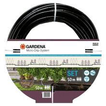 Kit de iniciación - GARDENA - 50 m de manguera con goteros incorporados y tapón final de línea
