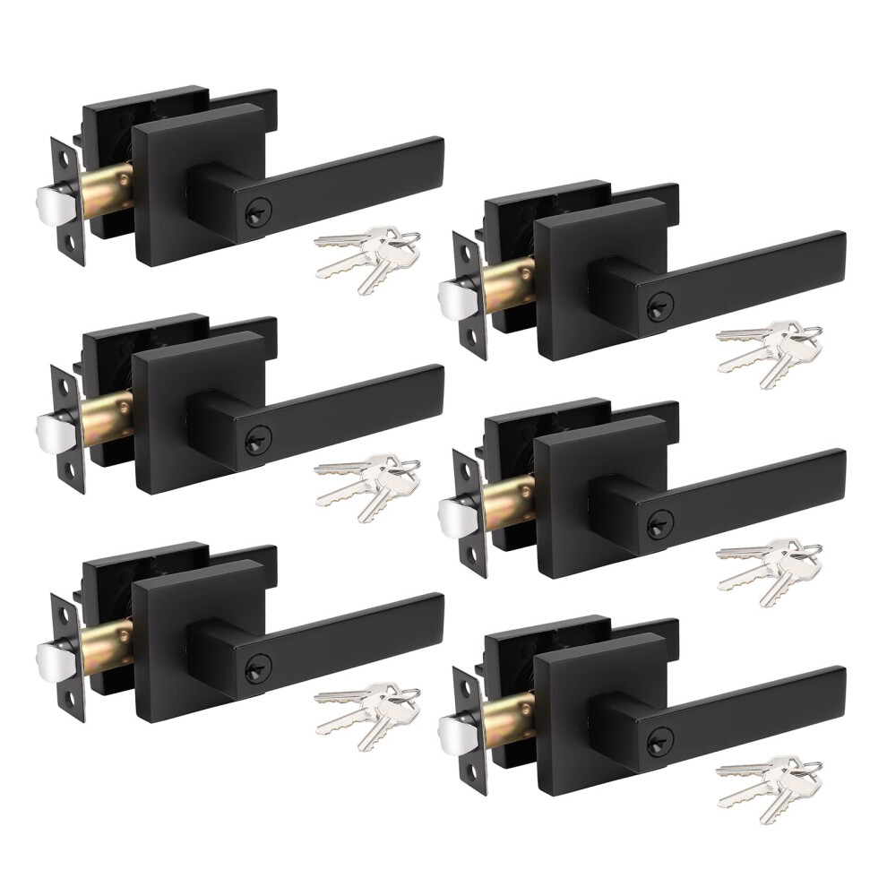 Knobwell 6 Pack Matte Black Heavy Duty Entry Door Handle Set Keyed Alike/Combo Keyed Entry Door Lock Set Classic Door Handle With Lock Left Or Right 715624466025