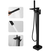 RUMOSE Matte Black Bathtub Filler Freestanding Tub Filler Floor Mount Tub Faucet Waterfall Free Standing Bathtub Faucet High Flow Brass Bath Shower Fa