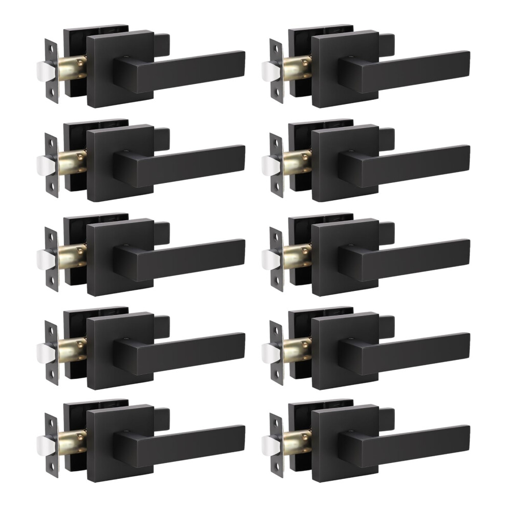 Knobwell - Juego De 10 Manijas De Puerta Premium Negras Mate Para Puerta De Paso, Resistentes, Para Armario, Para Zurdos O Diestros, 2,07 Lb-image