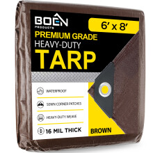 Ultra Heavy Duty Tarp Vattenttt skydd | Brun 6' x 8' 16 Mil Tjock | Ripskra presenningar | Tjockt vvt material UV-bestndigt Perfekt fr prese