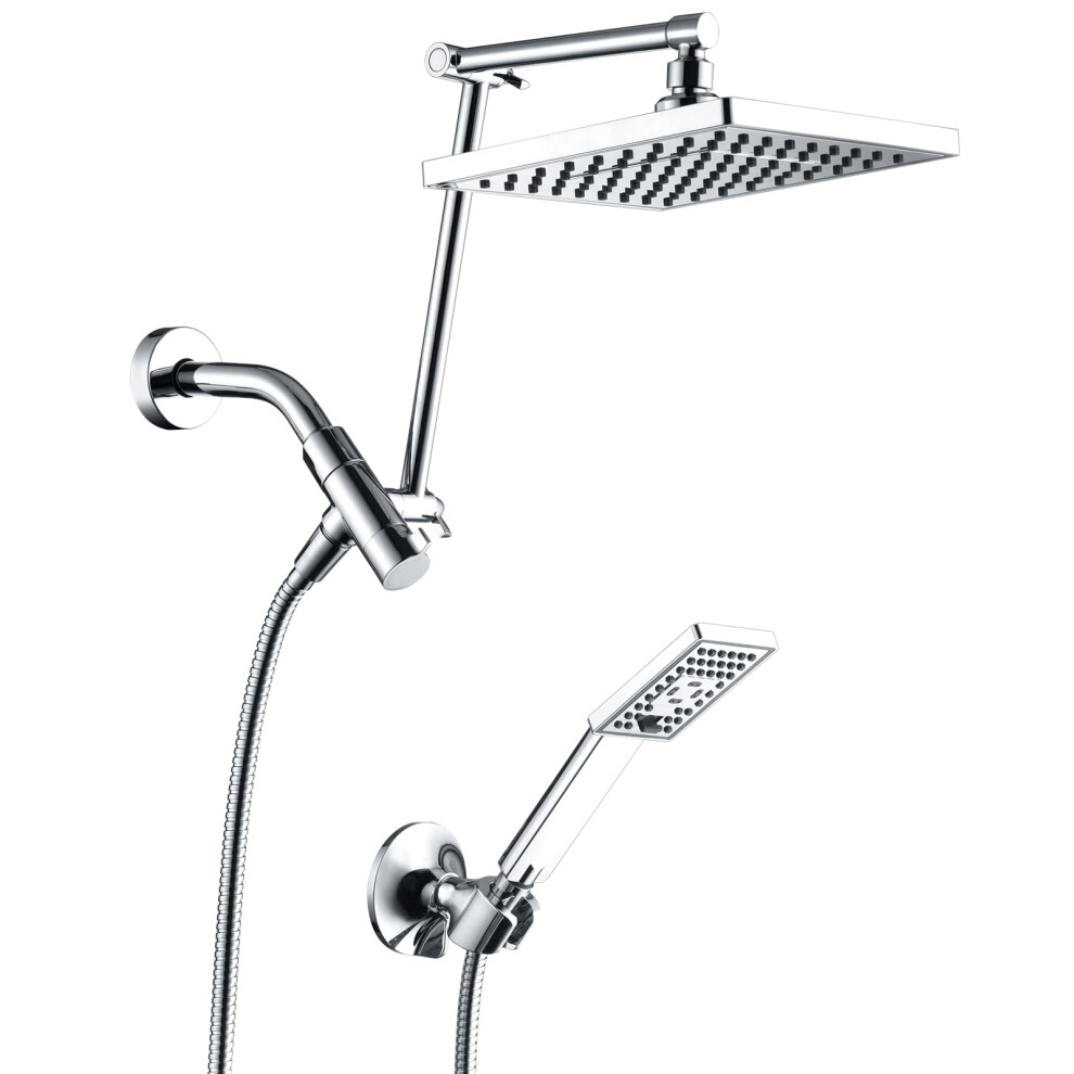 BRIGHT SHOWERS High Pressure Rain Shower Head Combo with Double Extension Arm  8 Inch Rainfall Shower Head with Handheld Spray  Height Adjustable Dual