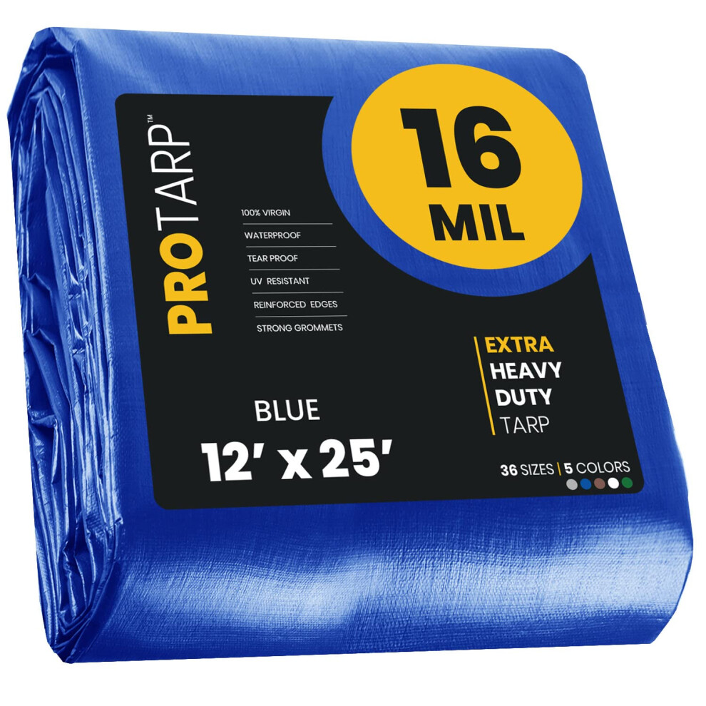 PROTARP Extra Heavy Duty 16 Mil Tarp Cover  Waterproof  UV Resistant  Rip and Tear Proof  Poly Tarpaulin with Reinforced Edges for Roof  Camping  Pati-image-OPC-PGHSJ8H-NEW