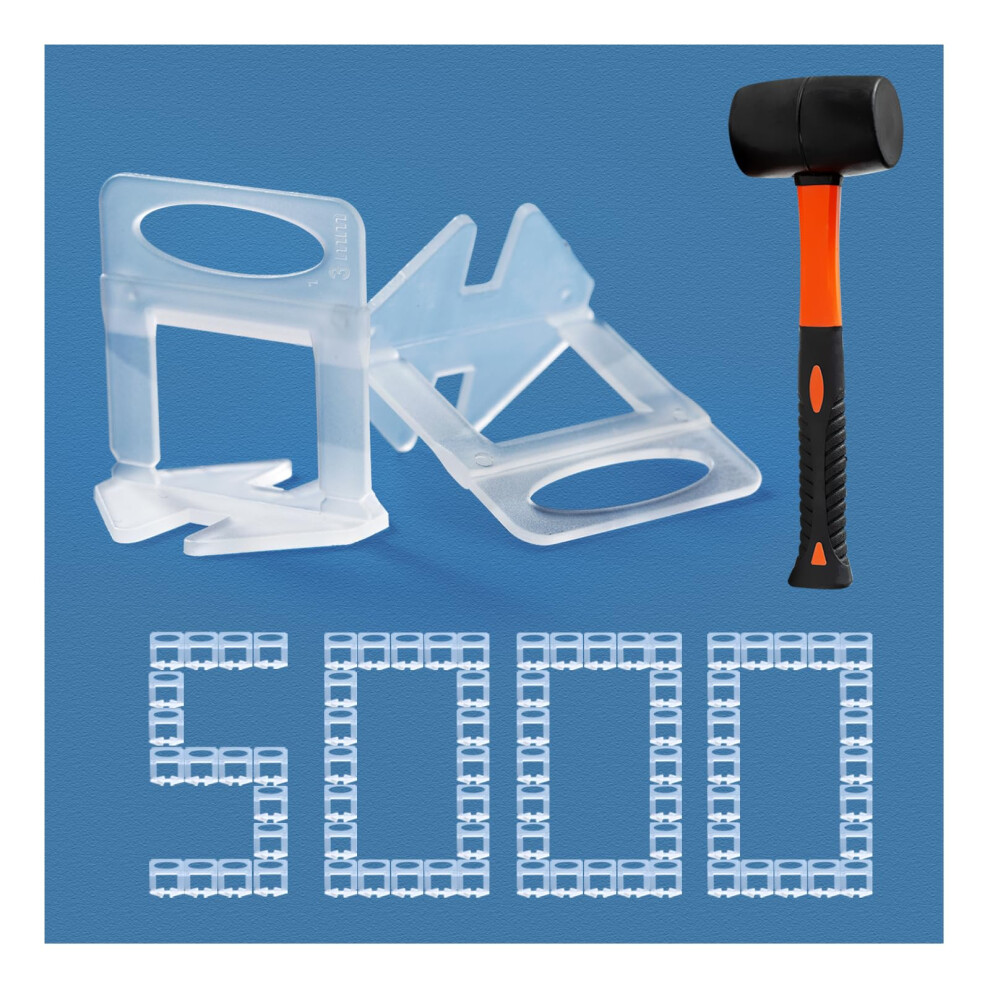 Tile Leveling System 1/8 Spacers Tile Leveler Clips DIY Tile Leveler Spacers 5000 Pcs and Tools Harden Rubber Mallet Hammer 16 oz for Professional Cer-image-OPC-PGHSJGC-NEW